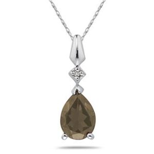 Pear Shaped Smokey Quartz & Diamond Pendant in 10k White Gold- SPP7955SQ