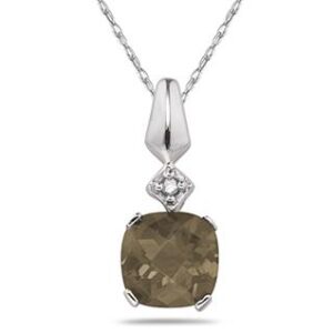 1 Carat Smokey Quartz & Diamond Pendant in 10k White Gold- SPP7963SQ