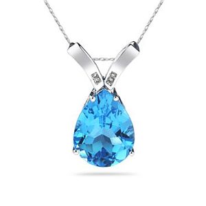 10 1/4 Carat Pear Shaped Blue Topaz & Diamond Pendant in 10K White Gold- SPP8016BT