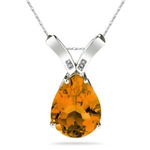 10 1/4 Carat Pear Shaped Citrine & Diamond Pendant in 14K White Gold- SPP8016CT