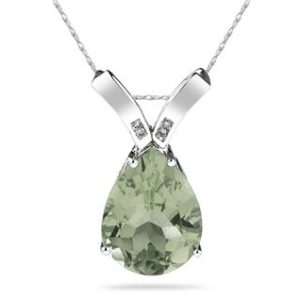 10 1/4 Carat Pear Shaped Green Amethyst & Diamond Pendant in 10K White Gold- SPP8016GA