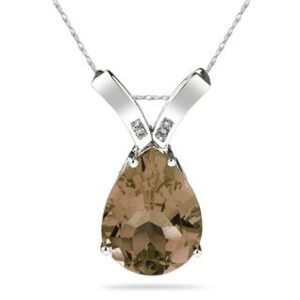 10 1/4 Carat Pear Shaped Smokey Quartz & Diamond Pendant in 10K White Gold- SPP8016SQ