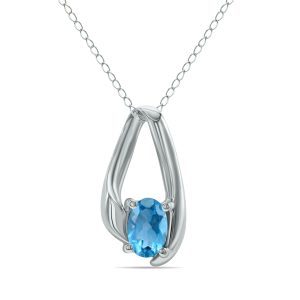 Blue Topaz Loop Pendant Necklace in 10K White Gold- SPP8049BT