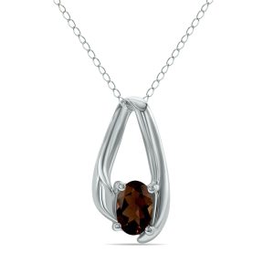 Smokey Quartz Loop Pendant Necklace in 10K White Gold- SPP8049SQ