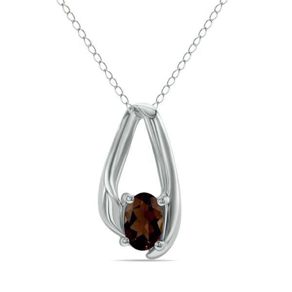 Smokey Quartz Loop Pendant Necklace in 10K White Gold- SPP8049SQ