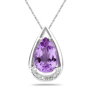 Pear Shaped Amethyst and Diamond Raindrop Pendant in 10k White Gold- SPP8053AM