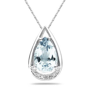 Pear Shaped Aquamarine and Diamond Raindrop Pendant in 10k White Gold- SPP8053AQ