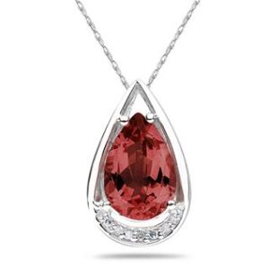 Pear Shaped Garnet and Diamond Raindrop Pendant in 10k White Gold- SPP8053GT