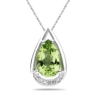 Pear Shaped Peridot and Diamond Raindrop Pendant in 10K White Gold- SPP8053PD
