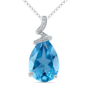 5 Carat Pear Shaped Blue Topaz & Diamond Pendant in 10K White Gold- SPP8073BT
