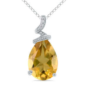 5 Carat Pear Shaped Citrine & Diamond Pendant in 10K White Gold- SPP8073CT