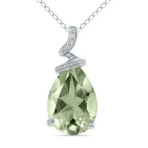 5 Carat Pear Shaped Green Amethyst & Diamond Pendant in 10K White Gold- SPP8073GA