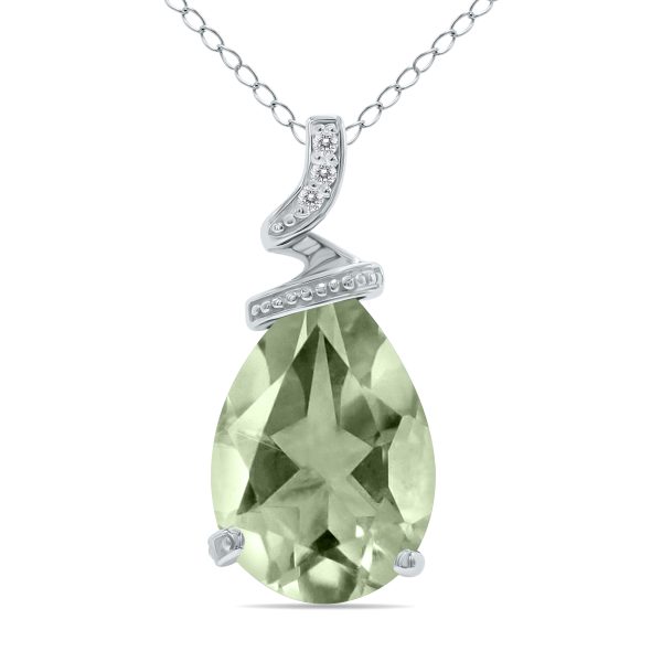 5 Carat Pear Shaped Green Amethyst & Diamond Pendant in 10K White Gold- SPP8073GA
