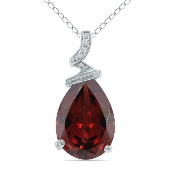 5 Carat Pear Shaped Garnet & Diamond Pendant in 10K White Gold- SPP8073GT