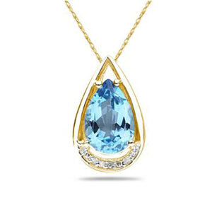 Pear Shaped Blue Topaz and Diamonds Raindrop Pendant in 10k Yellow Gold- SPP8090BT