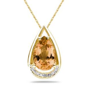 Pear Shaped Citrine and Diamond Raindrop Pendant in 10k Yellow Gold- SPP8090CT