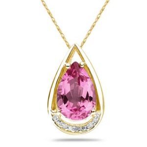 Pear Shaped Pink Topaz and Diamond Raindrop Pendant in 10k Yellow Gold- SPP8090PZ