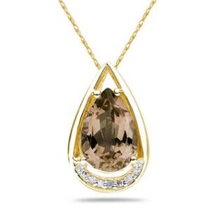 Pear Shaped Smokey Quartz and Diamond Raindrop Pendant in 10k Yellow Gold- SPP8090SQ