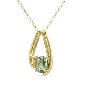 Green Amethyst Loop Pendant Necklace in 10K Yellow Gold- SPP8093GA