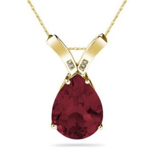 10 1/4 Carat Pear Shaped Garnet & Diamond Pendant in 10K Yellow Gold- SPP8103GT