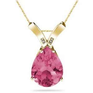 10 1/4 Carat Pear Shaped Pink Topaz & Diamond Pendant in 10K Yellow Gold- SPP8103PZ