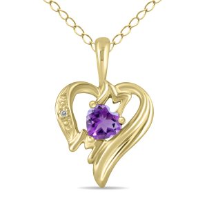 Genuine Amethyst and Diamond Heart MOM Pendant in 10K Yellow Gold- SPP8187AM
