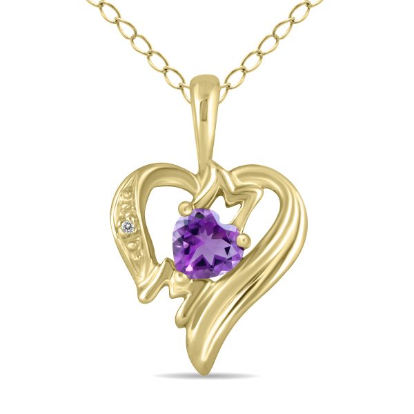 Genuine Amethyst and Diamond Heart MOM Pendant in 10K Yellow Gold- SPP8187AM