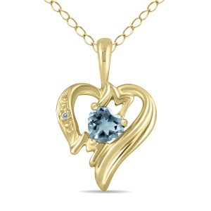 Aquamarine and Diamond Heart MOM Pendant in 10K Yellow Gold- SPP8187AQ