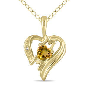 Citrine and Diamond Heart MOM Pendant in 10K Yellow Gold- SPP8187CT