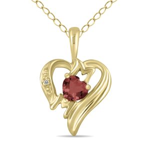 Garnet and Diamond Heart MOM Pendant in 10K Yellow Gold- SPP8187GT