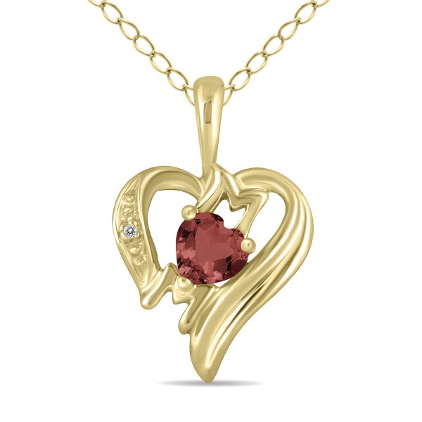 Garnet and Diamond Heart MOM Pendant in 10K Yellow Gold- SPP8187GT