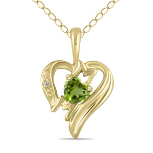 Peridot and Diamond Heart MOM Pendant in 10K Yellow Gold- SPP8187PD