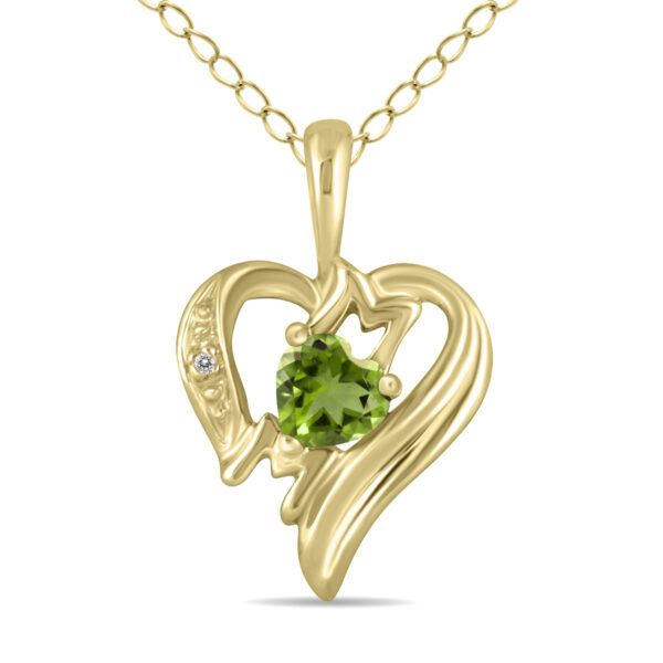 Peridot and Diamond Heart MOM Pendant in 10K Yellow Gold- SPP8187PD