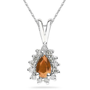 6X4mm Pear Shaped Citrine and Diamond Flower Pendant in 14k White Gold- SPP8359CT
