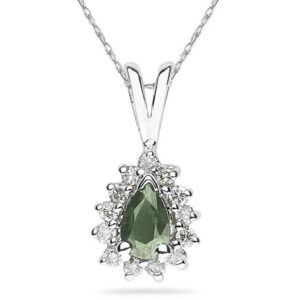 6X4mm Pear Shaped Green Amethyst and Diamond Flower Pendant in 14k White Gold- SPP8359GA