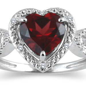 Garnet and Diamond Heart Ring in 10K White Gold- SPR12287GT