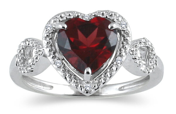 Garnet and Diamond Heart Ring in 10K White Gold- SPR12287GT