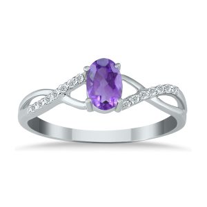 Amethyst and Diamond Twist Ring in 10K White Gold- SPR12306AM