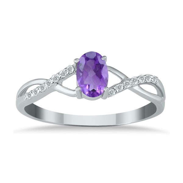 Amethyst and Diamond Twist Ring in 10K White Gold- SPR12306AM