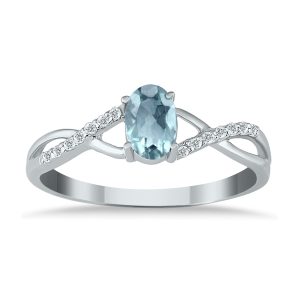 Aquamarine and Diamond Twist Ring in 10K White Gold- SPR12306AQ