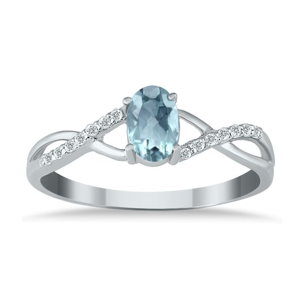 Aquamarine and Diamond Twist Ring in 10K White Gold- SPR12306AQ