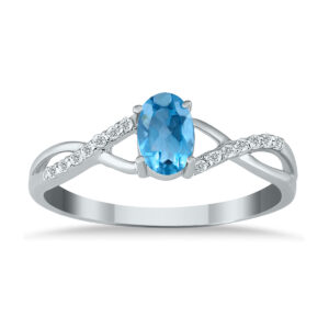 BlueTopaz and Diamond Twist Ring in 10K White Gold- SPR12306BT