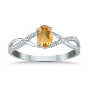 Citrine and Diamond Twist Ring in 10K White Gold- SPR12306CT