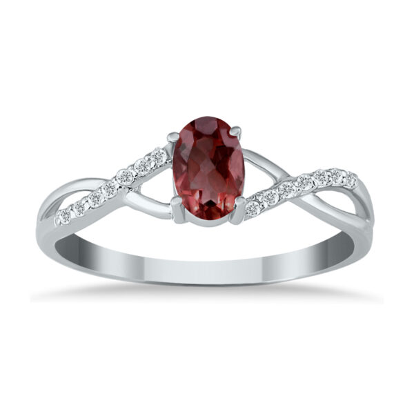 Garnet and Diamond Twist Ring in 10K White Gold- SPR12306GT