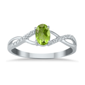 Peridot and Diamond Twist Ring in 10K White Gold- SPR12306PD