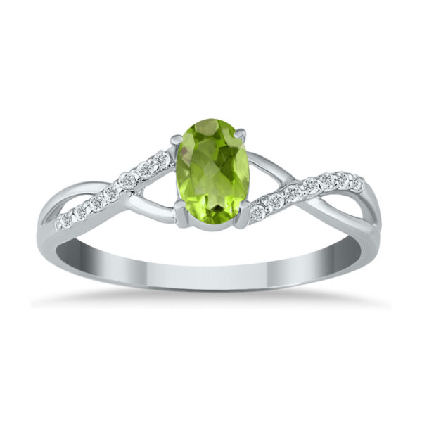 Peridot and Diamond Twist Ring in 10K White Gold- SPR12306PD