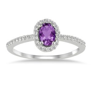 Amethyst and Diamond Halo Ring in 10k White Gold- SPR12308AM
