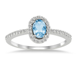 Blue Topaz and Diamond Halo Ring in 10K White Gold- SPR12308BT