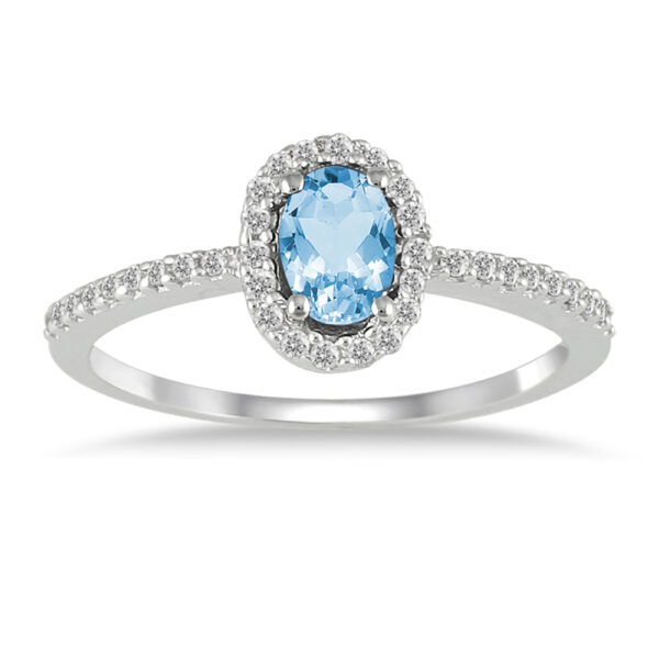 Blue Topaz and Diamond Halo Ring in 10K White Gold- SPR12308BT