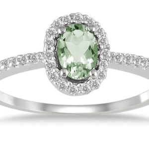 Green Amethyst and Diamond Halo Ring in 10K White Gold- SPR12308GA